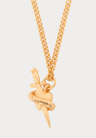 Heart & Dagger Fine Chain Cast Pendant Necklace - Gold