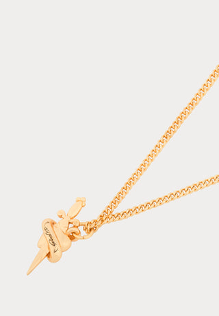 Heart & Dagger Fine Chain Cast Pendant Necklace - Gold