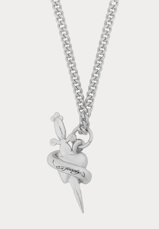 Heart & Dagger Fine Chain Cast Pendant Necklace - Silver