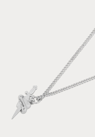 Heart & Dagger Fine Chain Cast Pendant Necklace - Silver