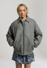 Womens Black Cobra Embossed Vegan Leather Jacket - Grey