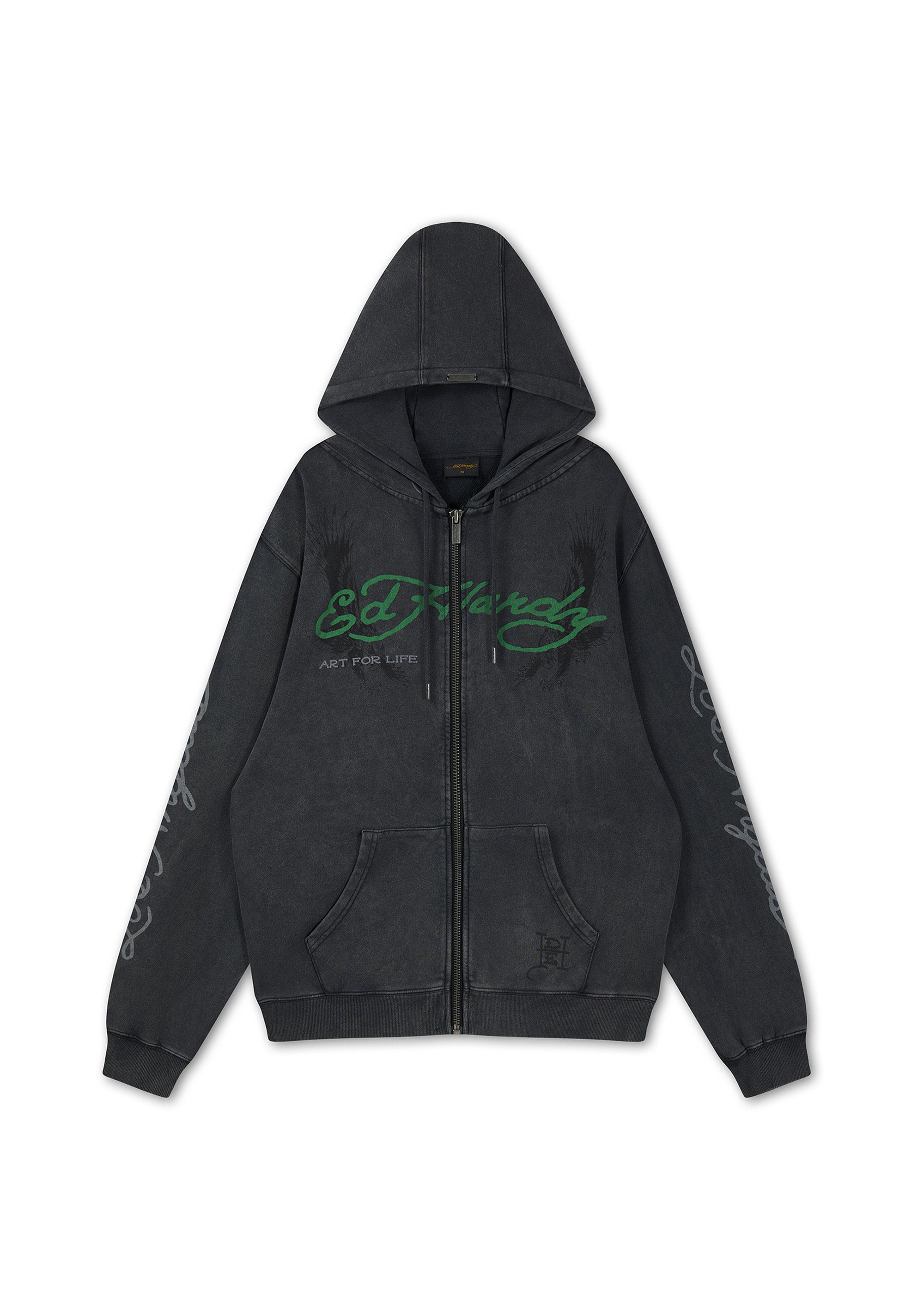 Mens Relaxed Art For Life Tattoo Zip Thru Hoodie - Black - S / BLACK