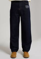 Mens Embroidered Panther Relaxed Jeans - Indigo