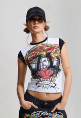Womens Roaring Tiger Ringer Tee - Black / White