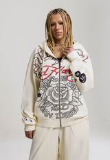 Womens Gothic Roses Zip Thru Hoodie - Ecru