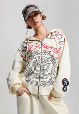 Womens Gothic Roses Zip Thru Hoodie - Ecru