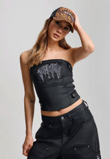 Womens Drip Ed Hardy Strapless Fitted Denim Corset - Black
