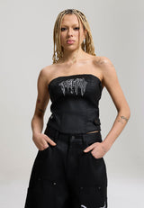 Womens Drip Ed Hardy Strapless Fitted Denim Corset - Black