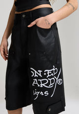 Womens Coated Denim Swallow Biker Jorts - Black