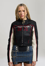 Womens Climbing Rose Denim Biker Jacket - Black