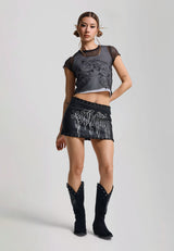 Womens Gothic Drip Braided Denim Mini Skirt - Black