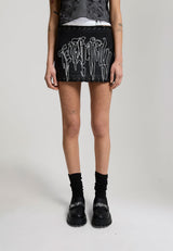 Womens Gothic Drip Braided Denim Mini Skirt - Black