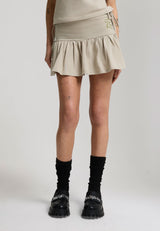 Womens Broken Hearts Ruffle Mini Skirt - Khaki
