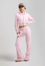 Womens Love And Thorns Diamante Velour Flared Joggers - Pink
