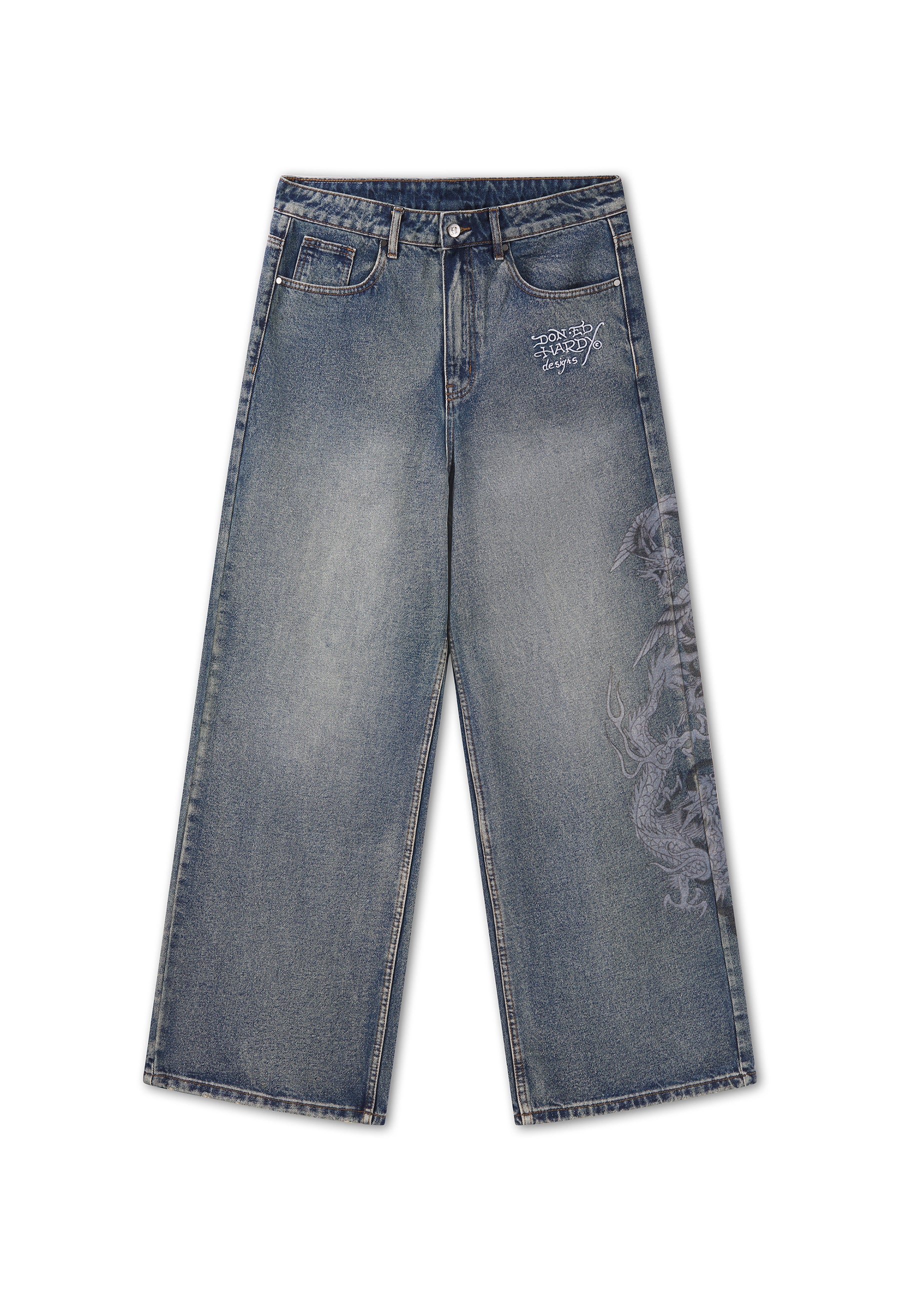 Mens Flaming Dragon Xxtra Jeans - Blue - S / BLUE