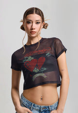Womens Life Is A Gamble Mesh Baby Tee - Black