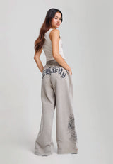 Womens Gothic Dragon Stone Wash Relaxed Joggers - Grey