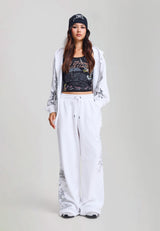 Womens Gothic Dragon Stone Wash Relaxed Joggers - White