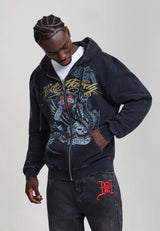 Mens Storming New York Washed Relaxed Zip Thru Hoodie - Black