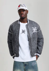 Mens Brave Eagle Pu Relaxed Bomber Jacket - Black