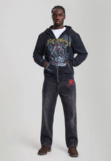 Mens Serpent Skull Graphic Relaxed Jeans - Washed Black