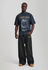Mens Slithering Dragon Embroidered Xxtra Jeans - Sandy Black
