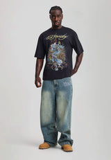 Mens Slithering Dragon Embroidered Xxtra Jeans - Light Blue