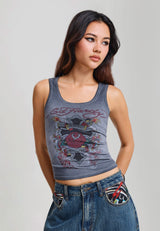 Womens In Memory Of When I Cared Washed Fitted Vest Top - Black