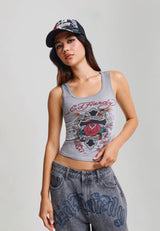 Womens In Memory Of When I Cared Washed Fitted Vest Top - Grey