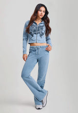 Womens Cross And Thorns Washed Flared Joggers - Blue