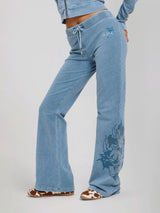 Womens Cross And Thorns Washed Flared Joggers - Blue