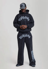 Mens Gothic Flaming Dragon Acid Wash Relaxed Joggers - Black