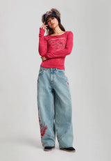 Womens Dragon Washed Balloon Leg Jeans - Mid Blue