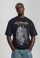 Mens Dragon City Diamante Graphic Relaxed T-Shirt - Black