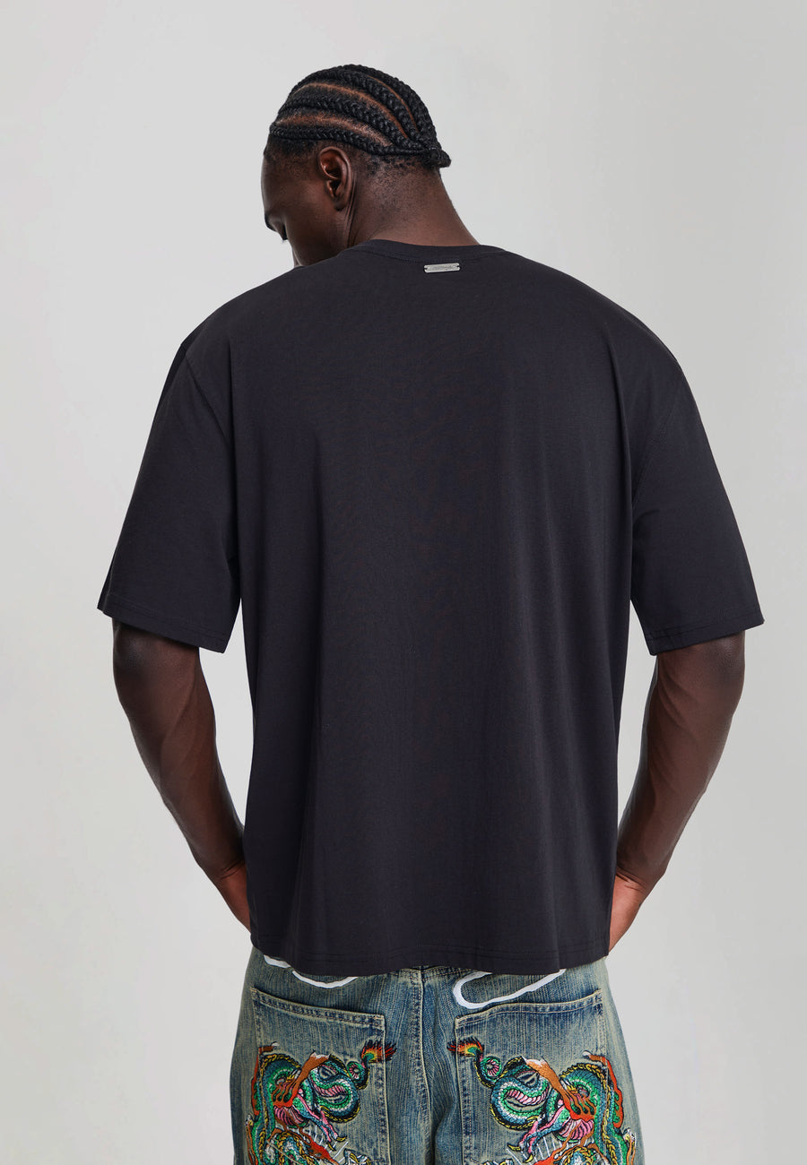 Mens Dragon City Diamante Graphic Relaxed T-Shirt - Black