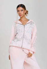 Womens 1971 Flame Graphic Relaxed Fit Zip Through Hoodie - Pink