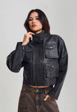 Womens Americana Cargo Washed Relaxed Jacket - Grey