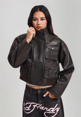 Womens Americana Cargo Washed Relaxed Jacket - Brown
