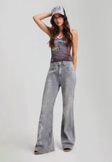 Womens Twisted Serpent Flared Jeans - Grey