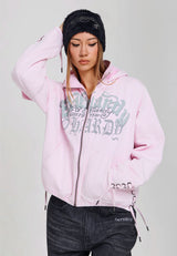 Womens Smoking Skull Relaxed Fit Lace Up Jacket - Pink