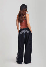 Womens Exploding Skull Washed Relaxed Cargo Trousers - Black
