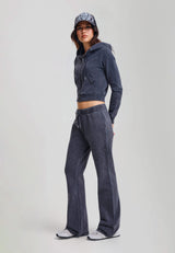 Womens Multi Tattoo Flared Acid Wash Joggers - Black