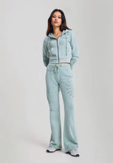 Womens Multi Tattoo Flared Acid Wash Joggers - Sage