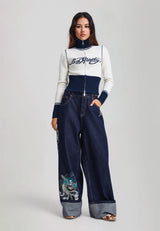 Womens Dancing Dragon Xxtra Turn Up Jeans - Indigo
