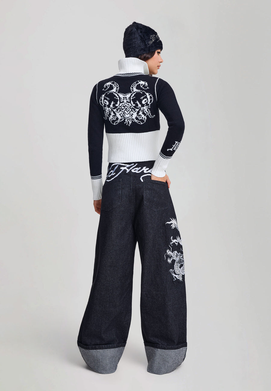 Womens Dancing Dragon Xxtra Turn Up Jeans - Black