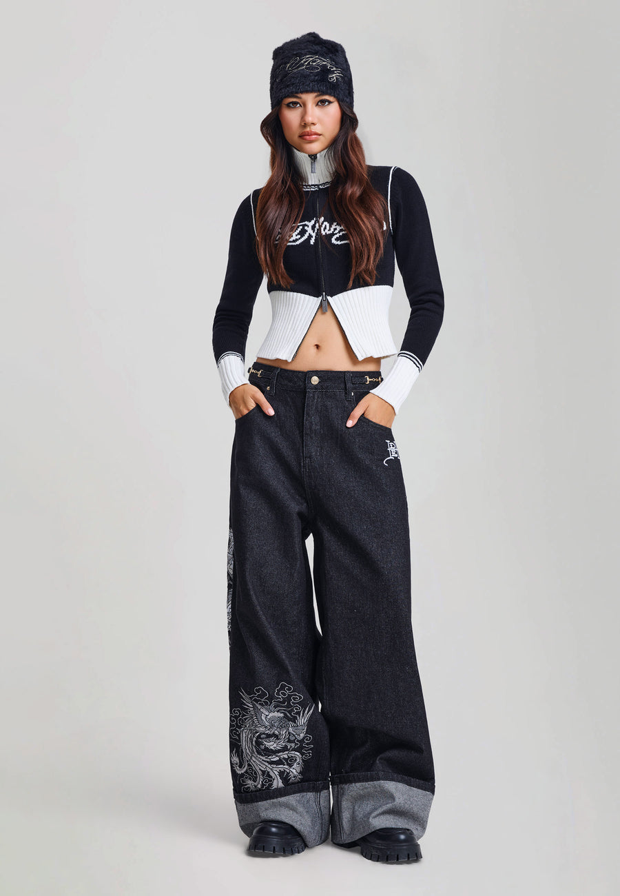 Womens Dancing Dragon Xxtra Turn Up Jeans - Black