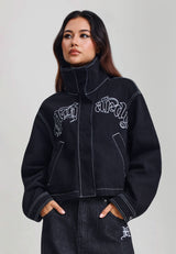 Womens Flaming Chariot Relaxed Denim Jacket - Black
