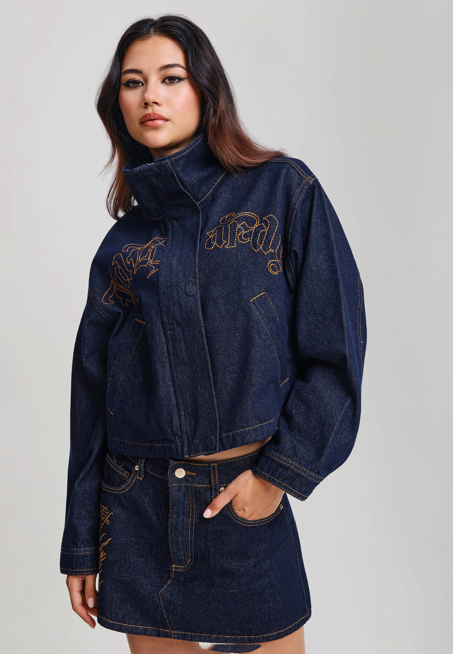 Womens Flaming Rose Regular Denim Skirt - Indigo