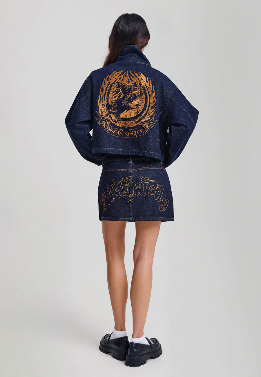 Womens Flaming Rose Regular Denim Skirt - Indigo
