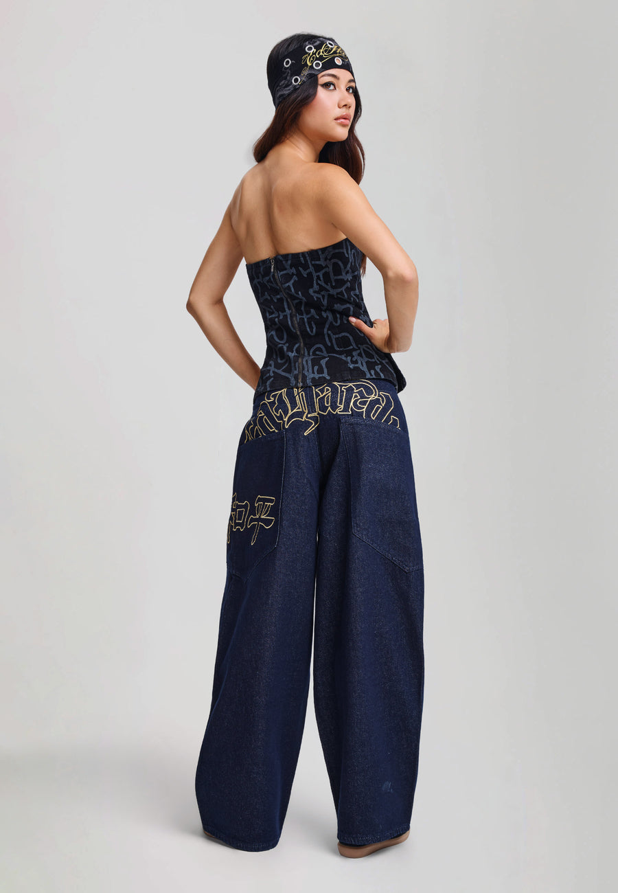 Womens Golden Snake Balloon Leg Jeans - Indigo